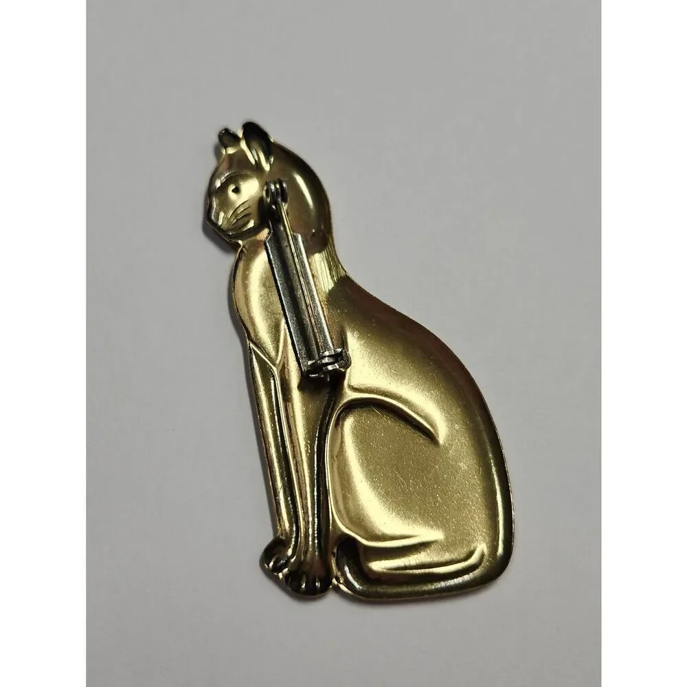 Gold Tone Cat Brooch Vintage